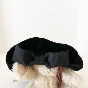 Vintage Lux Black Plush Velvet Hat with Grosgrain Bow and Hair Combs to Secure